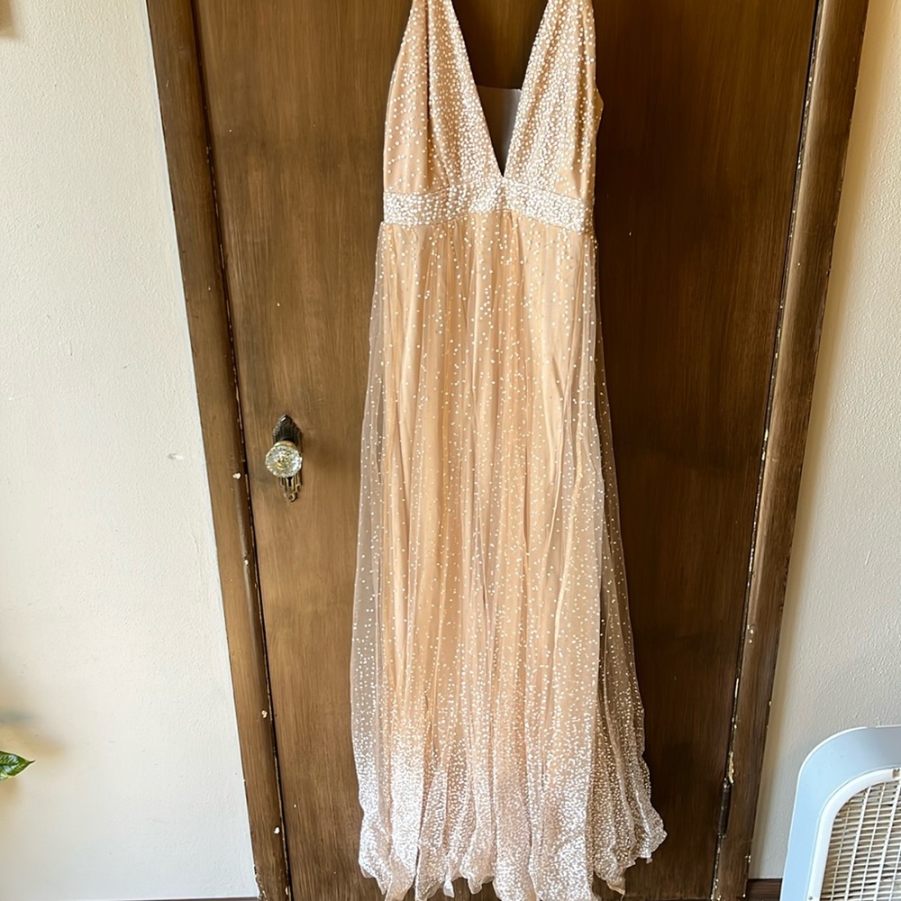 Tan dress with sparkle over lay
